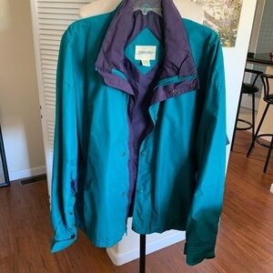 St. John's Bay Teal Jacket with navy accents and  Lining, zip & snap closure